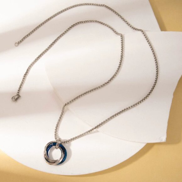 Blue and silver three-ring interlocking necklace - Picture 1 of 1
